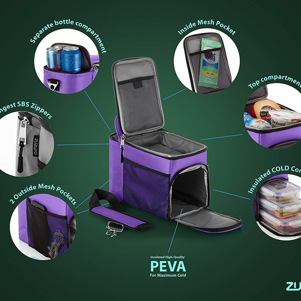 Lunch box Insulated cooler bag w/ 3 compartment